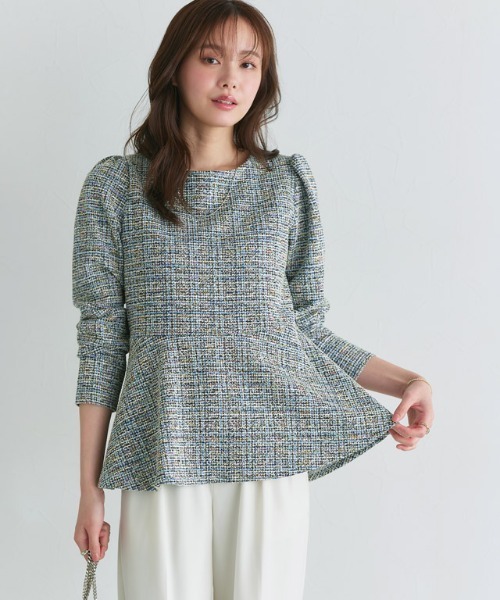 Pierrot（ピエロ）の「ツイードペプラムカットソー（Tシャツ/カットソー・レディース・ベージュ/ブラック/ブルー・L/M）」の3枚目の写真