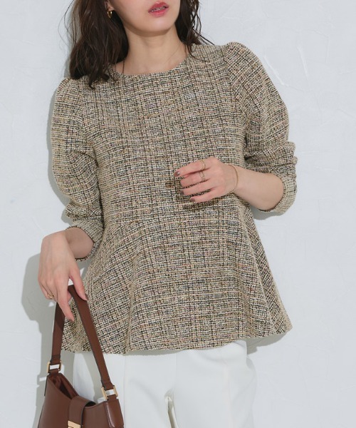 Pierrot（ピエロ）の「ツイードペプラムカットソー（Tシャツ/カットソー・レディース・ベージュ/ブラック/ブルー・L/M）」の21枚目の写真