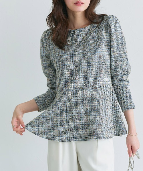 Pierrot（ピエロ）の「ツイードペプラムカットソー（Tシャツ/カットソー・レディース・ベージュ/ブラック/ブルー・L/M）」の7枚目の写真