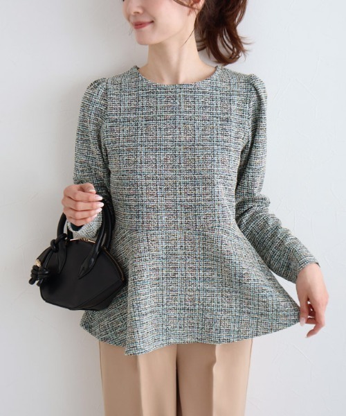 Pierrot（ピエロ）の「ツイードペプラムカットソー（Tシャツ/カットソー・レディース・ベージュ/ブラック/ブルー・L/M）」の6枚目の写真