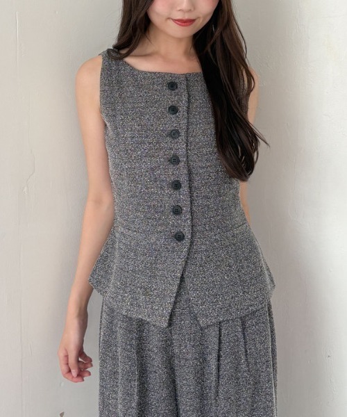 archives（アルシーヴ）の「【ＳＥＴＵＰ対応】ボタンツイードベスト（ベスト・レディース・ブラック/ブラウン・MEDIUM）」の2枚目の写真