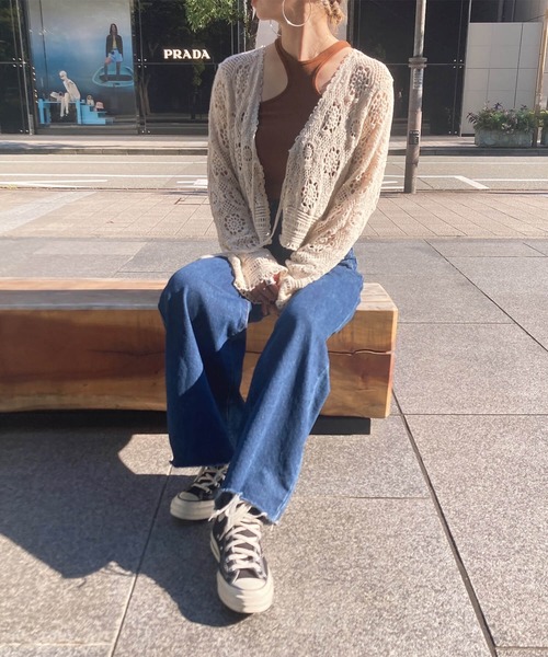 ISOOK（アイスー）の「花柄メッシュカーディガン(comochi) / レースカーディガン ショート丈 ボレロ レイヤード リボン 重ね着 薄手 長袖 羽織り 冷房対策 日焼け対策 ホワイト ベージュ 白 茶（カーディガン/ボレロ・レディース・ベージュ/ホワイト・FREE）」の10枚目の写真