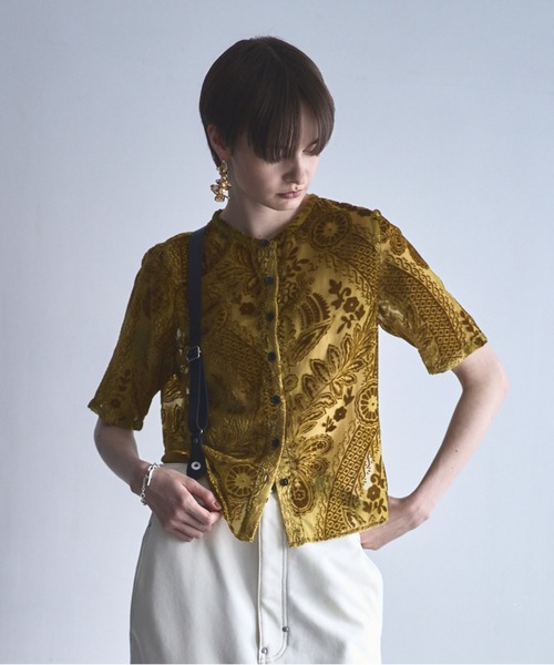 Muel Chic(ミュエルシック)の「Leaf sheer cardigan リーフシアカーディガン(カーディガン/ボレロ・レディース・マルーン/マスタード/ベージュ/ブラック・FREE)」の4枚目の写真