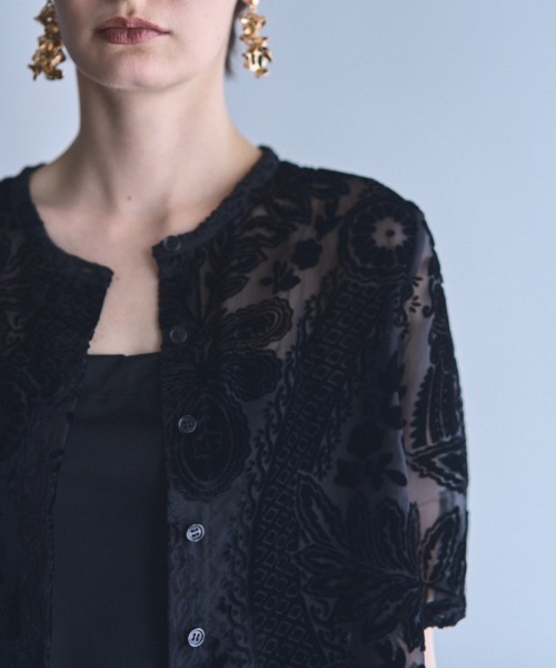 Muel Chic(ミュエルシック)の「Leaf sheer cardigan リーフシアカーディガン(カーディガン/ボレロ・レディース・マルーン/マスタード/ベージュ/ブラック・FREE)」の14枚目の写真