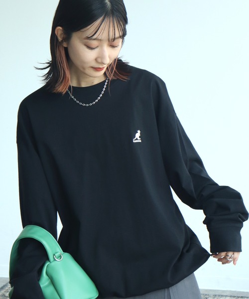 KANGOL(カンゴール)の「【KANGOL/カンゴール】別注 天竺ロゴ刺繍 ロングスリーブ クルーネック Tシャツ(Tシャツ/カットソー・メンズ・ホワイト/ブラウン/ネイビー/ブラック/杢グレー・M/L/XL)」の1枚目の写真