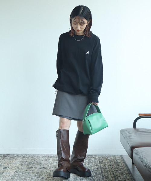 KANGOL(カンゴール)の「【KANGOL/カンゴール】別注 天竺ロゴ刺繍 ロングスリーブ クルーネック Tシャツ(Tシャツ/カットソー・メンズ・ホワイト/ブラウン/ネイビー/ブラック/杢グレー・M/L/XL)」の9枚目の写真