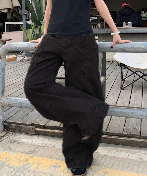 HALEY PESCA（ヘーリーペスカ）の「HALEY PESCA/ワイドレッグ　バギーシルエットパンツ（その他パンツ・レディース・ベージュ/ブラック・MEDIUM/SMALL）」の5枚目の写真