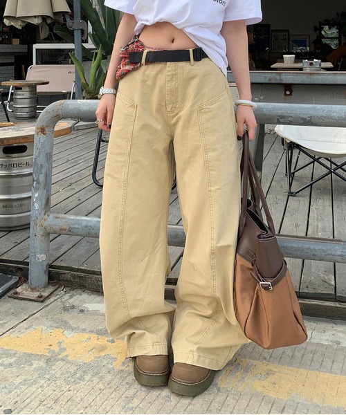 HALEY PESCA（ヘーリーペスカ）の「HALEY PESCA/ワイドレッグ　バギーシルエットパンツ（その他パンツ・レディース・ベージュ/ブラック・MEDIUM/SMALL）」の8枚目の写真
