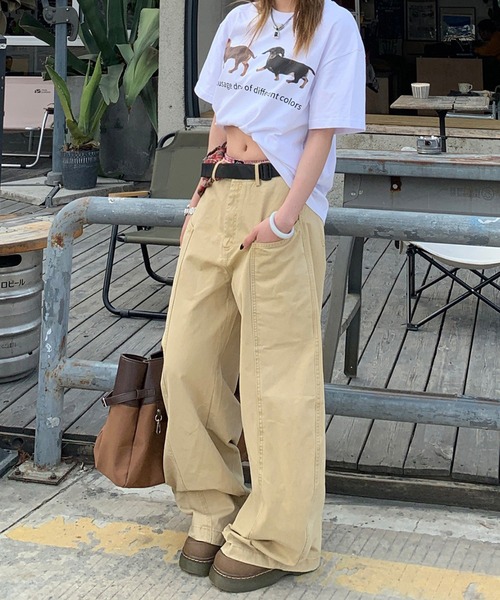 HALEY PESCA（ヘーリーペスカ）の「HALEY PESCA/ワイドレッグ　バギーシルエットパンツ（その他パンツ・レディース・ベージュ/ブラック・MEDIUM/SMALL）」の10枚目の写真
