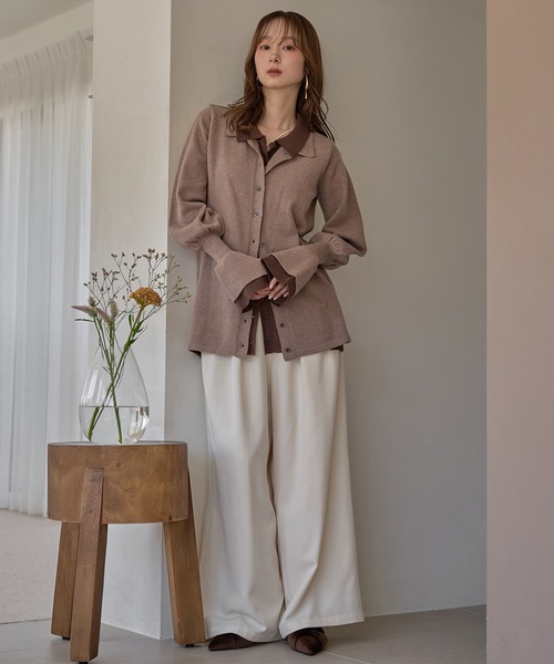 mideal(マイディール)の「layered loose knit shirt / レイヤードルーズニットシャツ(カーディガン/ボレロ・レディース・ブラウン/ピンク・FREE)」の20枚目の写真