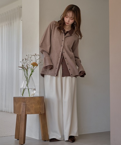 mideal(マイディール)の「layered loose knit shirt / レイヤードルーズニットシャツ(カーディガン/ボレロ・レディース・ブラウン/ピンク・FREE)」の22枚目の写真