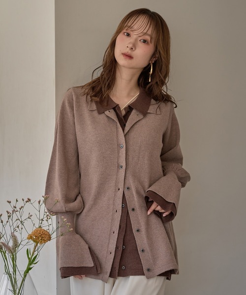 mideal(マイディール)の「layered loose knit shirt / レイヤードルーズニットシャツ(カーディガン/ボレロ・レディース・ブラウン/ピンク・FREE)」の19枚目の写真
