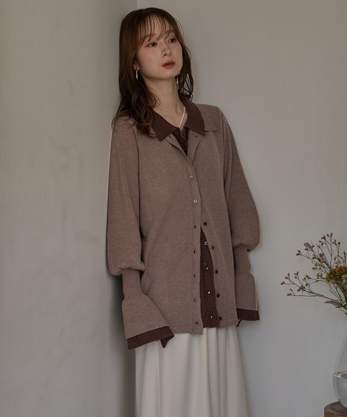 mideal(マイディール)の「layered loose knit shirt / レイヤードルーズニットシャツ(カーディガン/ボレロ・レディース・ブラウン/ピンク・FREE)」の17枚目の写真