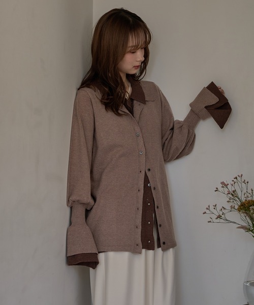 mideal(マイディール)の「layered loose knit shirt / レイヤードルーズニットシャツ(カーディガン/ボレロ・レディース・ブラウン/ピンク・FREE)」の21枚目の写真