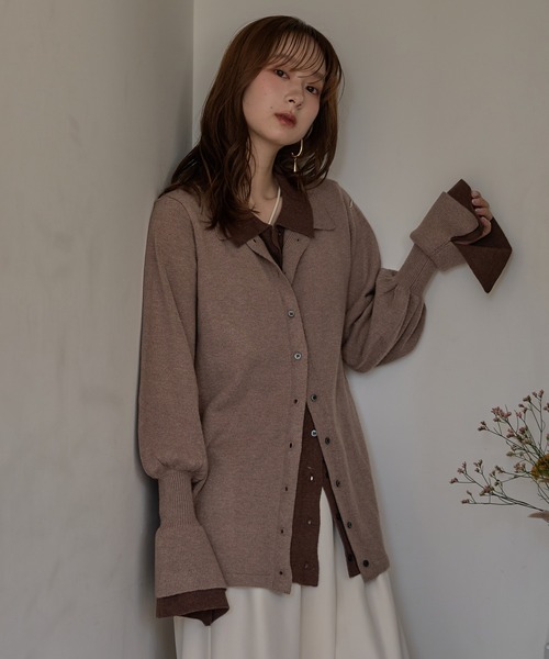 mideal(マイディール)の「layered loose knit shirt / レイヤードルーズニットシャツ(カーディガン/ボレロ・レディース・ブラウン/ピンク・FREE)」の16枚目の写真