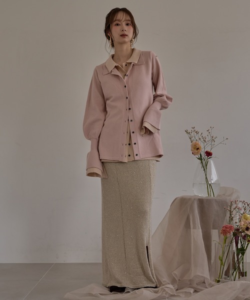 mideal(マイディール)の「layered loose knit shirt / レイヤードルーズニットシャツ(カーディガン/ボレロ・レディース・ブラウン/ピンク・FREE)」の9枚目の写真