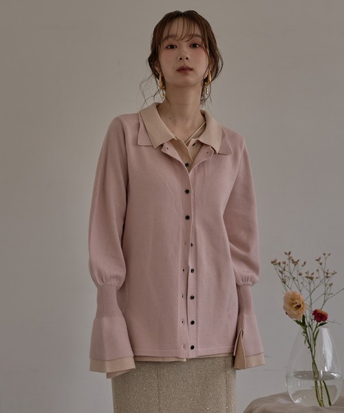 mideal(マイディール)の「layered loose knit shirt / レイヤードルーズニットシャツ(カーディガン/ボレロ・レディース・ブラウン/ピンク・FREE)」の3枚目の写真