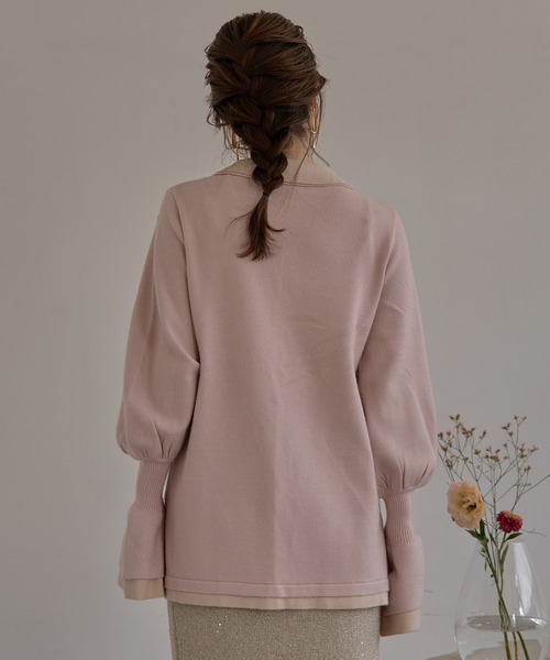 mideal(マイディール)の「layered loose knit shirt / レイヤードルーズニットシャツ(カーディガン/ボレロ・レディース・ブラウン/ピンク・FREE)」の7枚目の写真