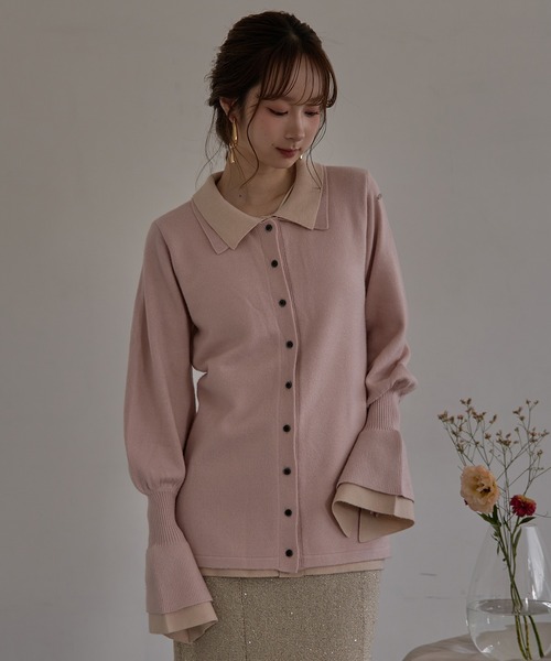 mideal(マイディール)の「layered loose knit shirt / レイヤードルーズニットシャツ(カーディガン/ボレロ・レディース・ブラウン/ピンク・FREE)」の5枚目の写真