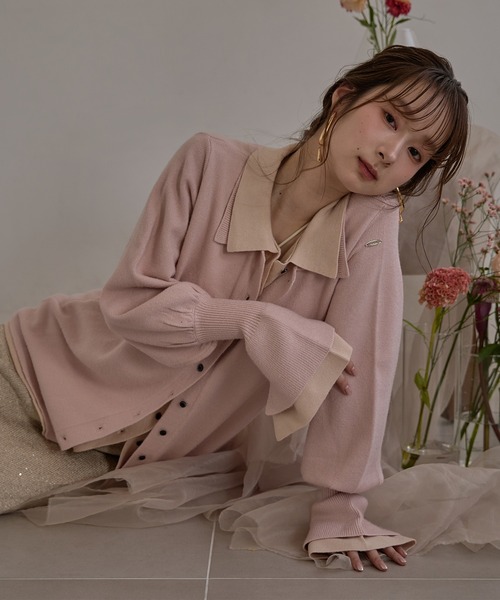 mideal(マイディール)の「layered loose knit shirt / レイヤードルーズニットシャツ(カーディガン/ボレロ・レディース・ブラウン/ピンク・FREE)」の4枚目の写真