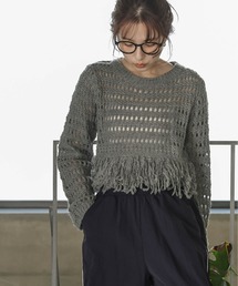 メッシュフリンジニットトップス