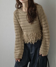 メッシュフリンジニットトップス