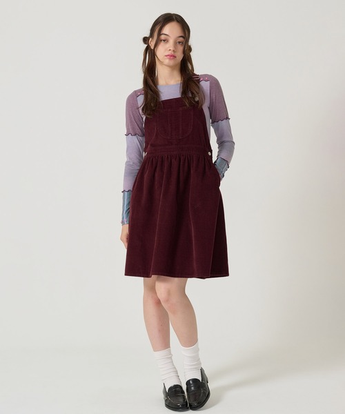 TINA：JOJUN（ティーナジョジュン）の「細コーデュロイ サロペスカート TINA：JOJUN（ジャンパースカート・レディース・ブラック/ボルドー・M）」の6枚目の写真