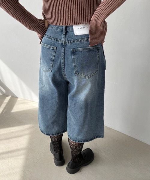 SANSeLF（サンセルフ）の「【SANSeLF】 デニムワイドハーフパンツ レイヤードウエスト ストリートユース ユニセックス saw25a048（デニムパンツ・レディース・ブルー・FREE）」の5枚目の写真