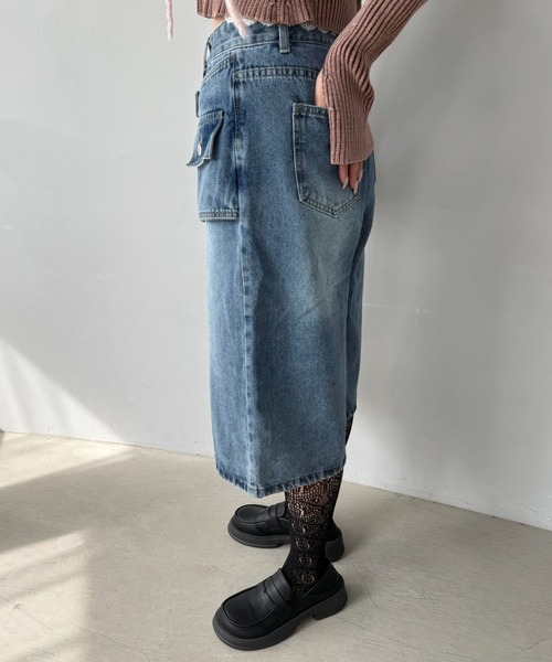 SANSeLF（サンセルフ）の「【SANSeLF】 デニムワイドハーフパンツ レイヤードウエスト ストリートユース ユニセックス saw25a048（デニムパンツ・レディース・ブルー・FREE）」の6枚目の写真