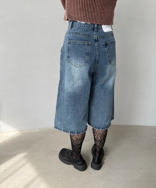 SANSeLF（サンセルフ）の「【SANSeLF】 デニムワイドハーフパンツ レイヤードウエスト ストリートユース ユニセックス saw25a048（デニムパンツ・レディース・ブルー・FREE）」の7枚目の写真