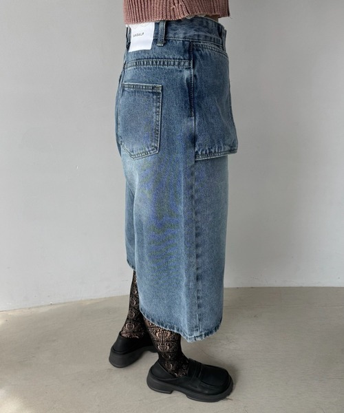 SANSeLF（サンセルフ）の「【SANSeLF】 デニムワイドハーフパンツ レイヤードウエスト ストリートユース ユニセックス saw25a048（デニムパンツ・レディース・ブルー・FREE）」の9枚目の写真