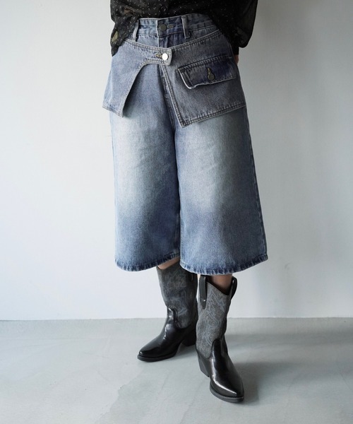 SANSeLF（サンセルフ）の「【SANSeLF】レイヤードウエストデニムワイドハーフパンツ saw25a048（デニムパンツ・レディース・ブルー・FREE）」の15枚目の写真