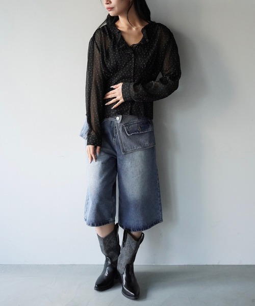 SANSeLF（サンセルフ）の「【SANSeLF】レイヤードウエストデニムワイドハーフパンツ saw25a048（デニムパンツ・レディース・ブルー・FREE）」の14枚目の写真