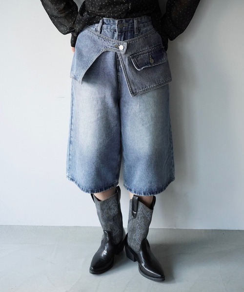 SANSeLF（サンセルフ）の「【SANSeLF】レイヤードウエストデニムワイドハーフパンツ saw25a048（デニムパンツ・レディース・ブルー・FREE）」の15枚目の写真
