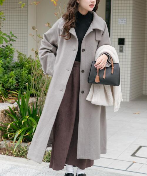 ITEMS URBANRESEARCH（アイテムズ アーバンリサーチ）の「尾州ウールスタンドカラーコート（その他アウター・レディース・チェック/ベージュ系その他/ブラック・FREE）」の5枚目の写真