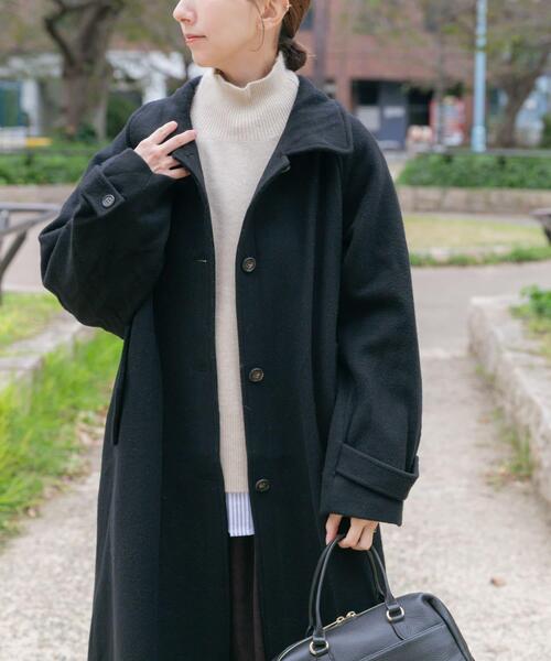 ITEMS URBANRESEARCH（アイテムズ アーバンリサーチ）の「尾州ウールスタンドカラーコート（その他アウター・レディース・チェック/ベージュ系その他/ブラック・FREE）」の13枚目の写真