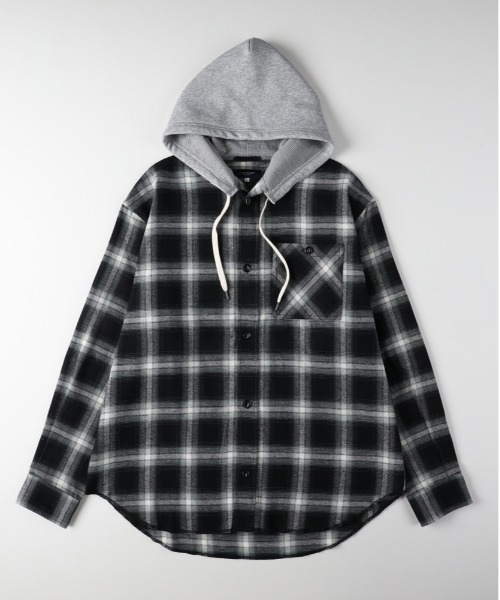 BACK NUMBER（バックナンバー）の「【店頭で人気】【BACK NUMBER】フード付きオーバーサイズチェックネルシャツ (オーバーサイズ/微起毛/羽織り/シーズンレス/大人のカジュアル/トレンド)（シャツ/ブラウス・メンズ・ブラック/ブラウン/グリーン・L/XL/M）」の4枚目の写真