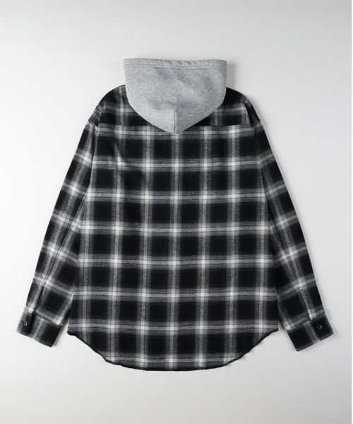 BACK NUMBER（バックナンバー）の「【店頭で人気】【BACK NUMBER】フード付きオーバーサイズチェックネルシャツ (オーバーサイズ/微起毛/羽織り/シーズンレス/大人のカジュアル/トレンド)（シャツ/ブラウス・メンズ・ブラック/ブラウン/グリーン・L/XL/M）」の5枚目の写真