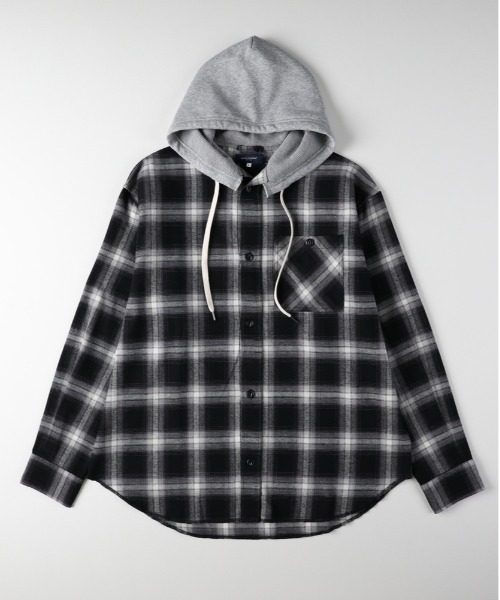 BACK NUMBER（バックナンバー）の「【店頭で人気】【BACK NUMBER】フード付きオーバーサイズチェックネルシャツ (オーバーサイズ/微起毛/羽織り/シーズンレス/大人のカジュアル/トレンド)（シャツ/ブラウス・メンズ・ブラック/ブラウン/グリーン・L/XL/M）」の22枚目の写真