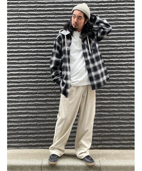 BACK NUMBER（バックナンバー）の「【店頭で人気】【BACK NUMBER】フード付きオーバーサイズチェックネルシャツ (オーバーサイズ/微起毛/羽織り/シーズンレス/大人のカジュアル/トレンド)（シャツ/ブラウス・メンズ・ブラック/ブラウン/グリーン・L/XL/M）」の17枚目の写真