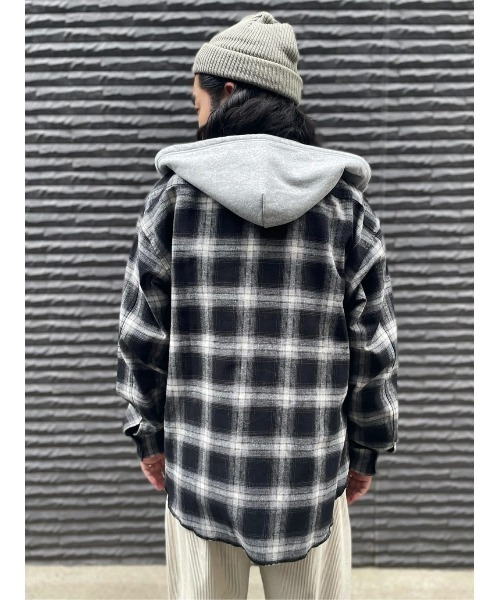 BACK NUMBER（バックナンバー）の「【店頭で人気】【BACK NUMBER】フード付きオーバーサイズチェックネルシャツ (オーバーサイズ/微起毛/羽織り/シーズンレス/大人のカジュアル/トレンド)（シャツ/ブラウス・メンズ・ブラック/ブラウン/グリーン・L/XL/M）」の20枚目の写真
