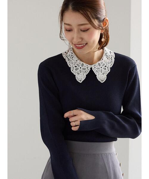 Te chichi（テチチ）の「ケミカルレースカラーリブニット（ニット/セーター・レディース・ネイビー/チャコールグレー/グリーン・F）」の3枚目の写真