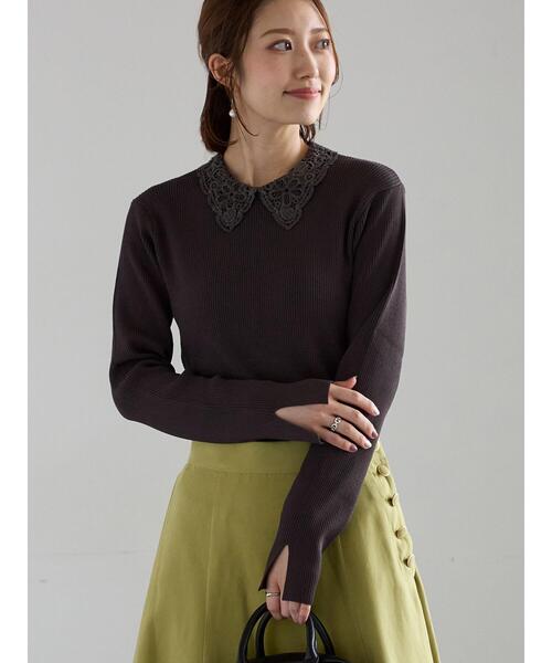 Te chichi（テチチ）の「ケミカルレースカラーリブニット（ニット/セーター・レディース・ネイビー/チャコールグレー/グリーン・F）」の2枚目の写真