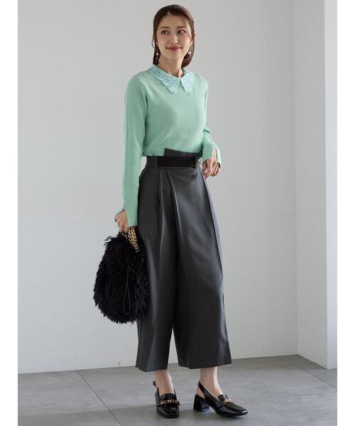 Te chichi（テチチ）の「ケミカルレースカラーリブニット（ニット/セーター・レディース・ネイビー/チャコールグレー/グリーン・F）」の4枚目の写真