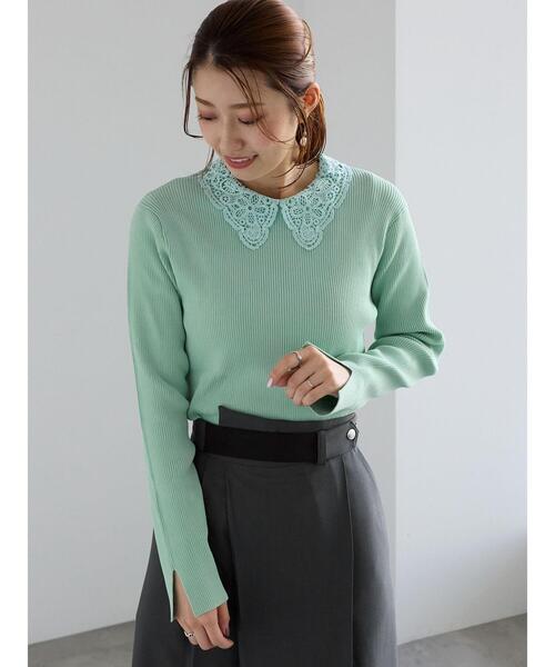 Te chichi（テチチ）の「ケミカルレースカラーリブニット（ニット/セーター・レディース・ネイビー/チャコールグレー/グリーン・F）」の6枚目の写真