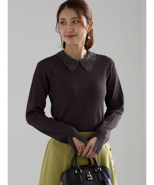 Te chichi（テチチ）の「ケミカルレースカラーリブニット（ニット/セーター・レディース・ネイビー/チャコールグレー/グリーン・F）」の9枚目の写真