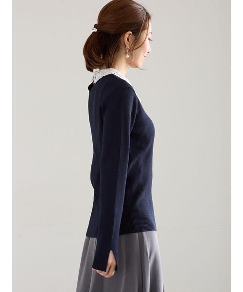 Te chichi（テチチ）の「ケミカルレースカラーリブニット（ニット/セーター・レディース・ネイビー/チャコールグレー/グリーン・F）」の14枚目の写真