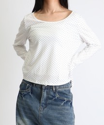Vini（ヴィニ）の「ミニドット柄 タイトシルエットロングトップス（Tシャツ/カットソー）」