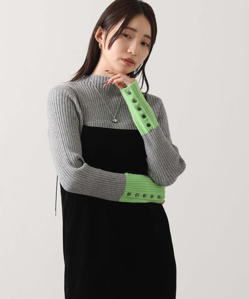 グレディブリリアン 新品未使用 バイカラーラメラインニット ニット トップス セール】リブボトルネック袖バイカラー（ニット/セーター）｜Gready