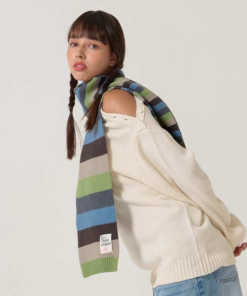 TINA：JOJUN（ティーナジョジュン）の「2025Limited Edition ボーダー マフラー TINA：JOJUN（マフラー・レディース・グリーン/ミント/チェリーピンク・F）」の2枚目の写真